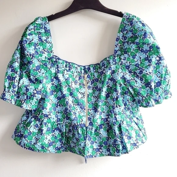 NWT Zara Ditsy Floral Puff Sleeve Cropped Blouse Top Size Medium - Picture 9 of 13